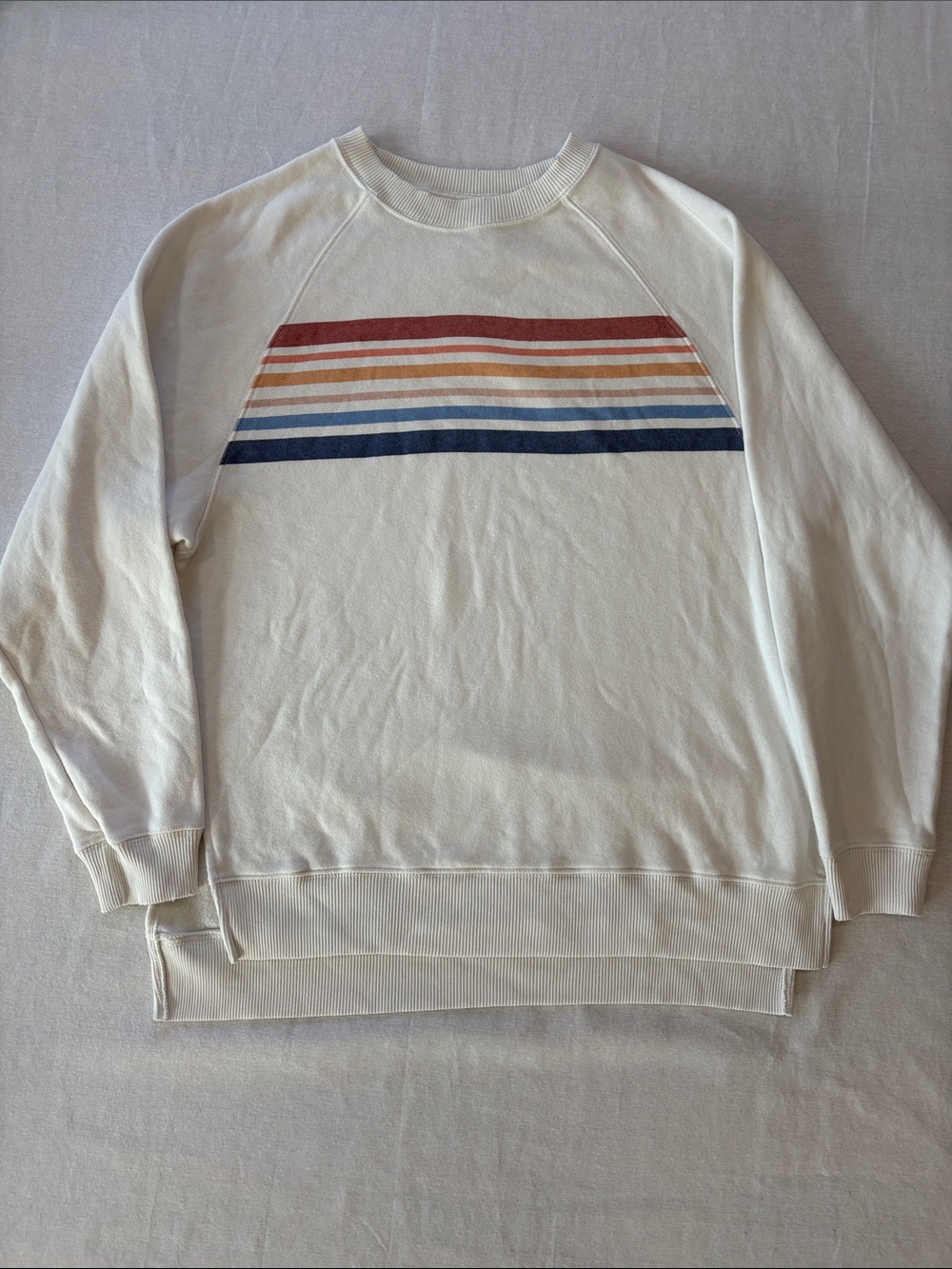 American Eagle Outfitters Cream Crewneck Sweater with Multi-Color Stripes